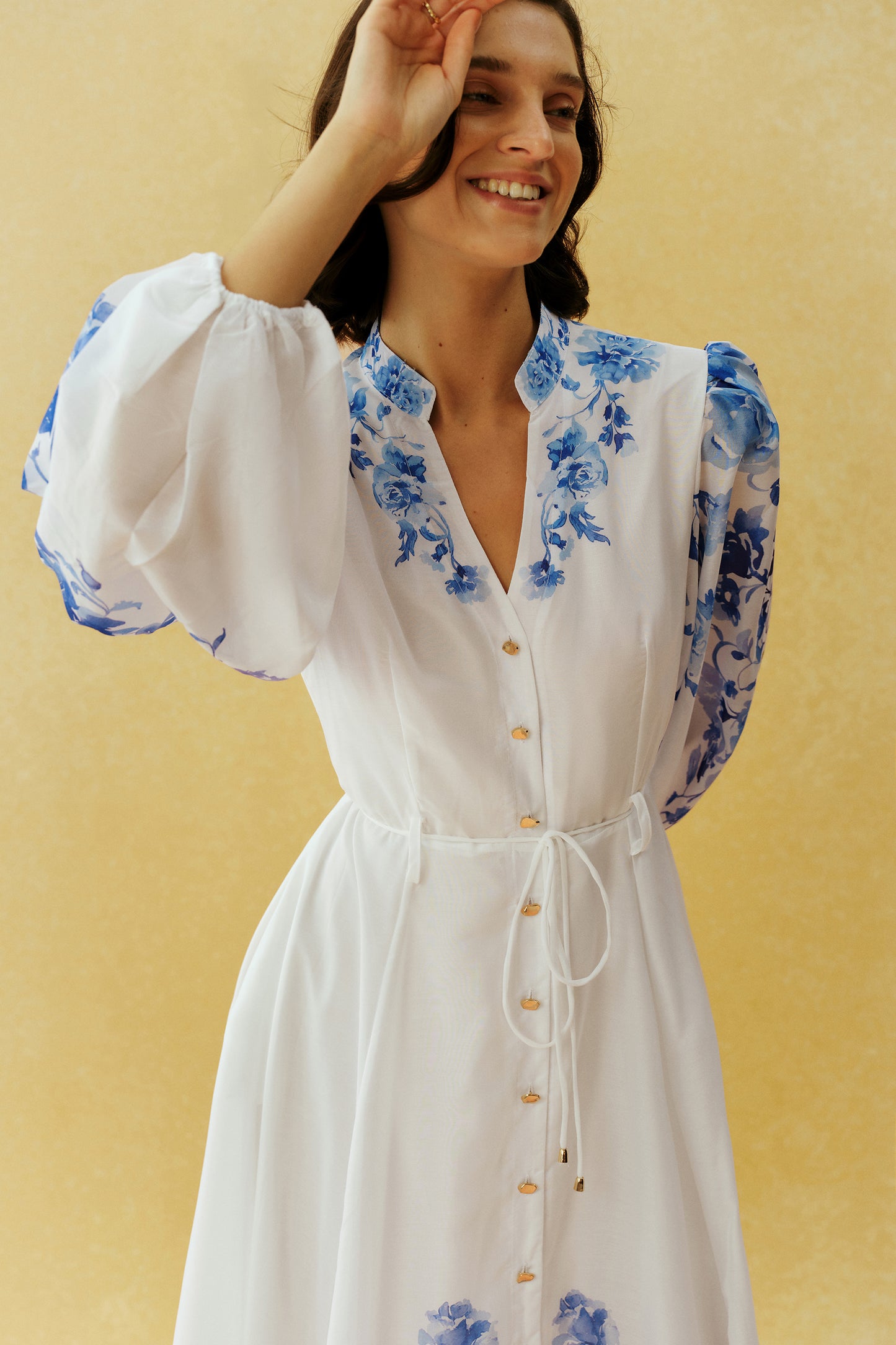 Naturally Charming White Floral Print Stand Collar Maxi Dress