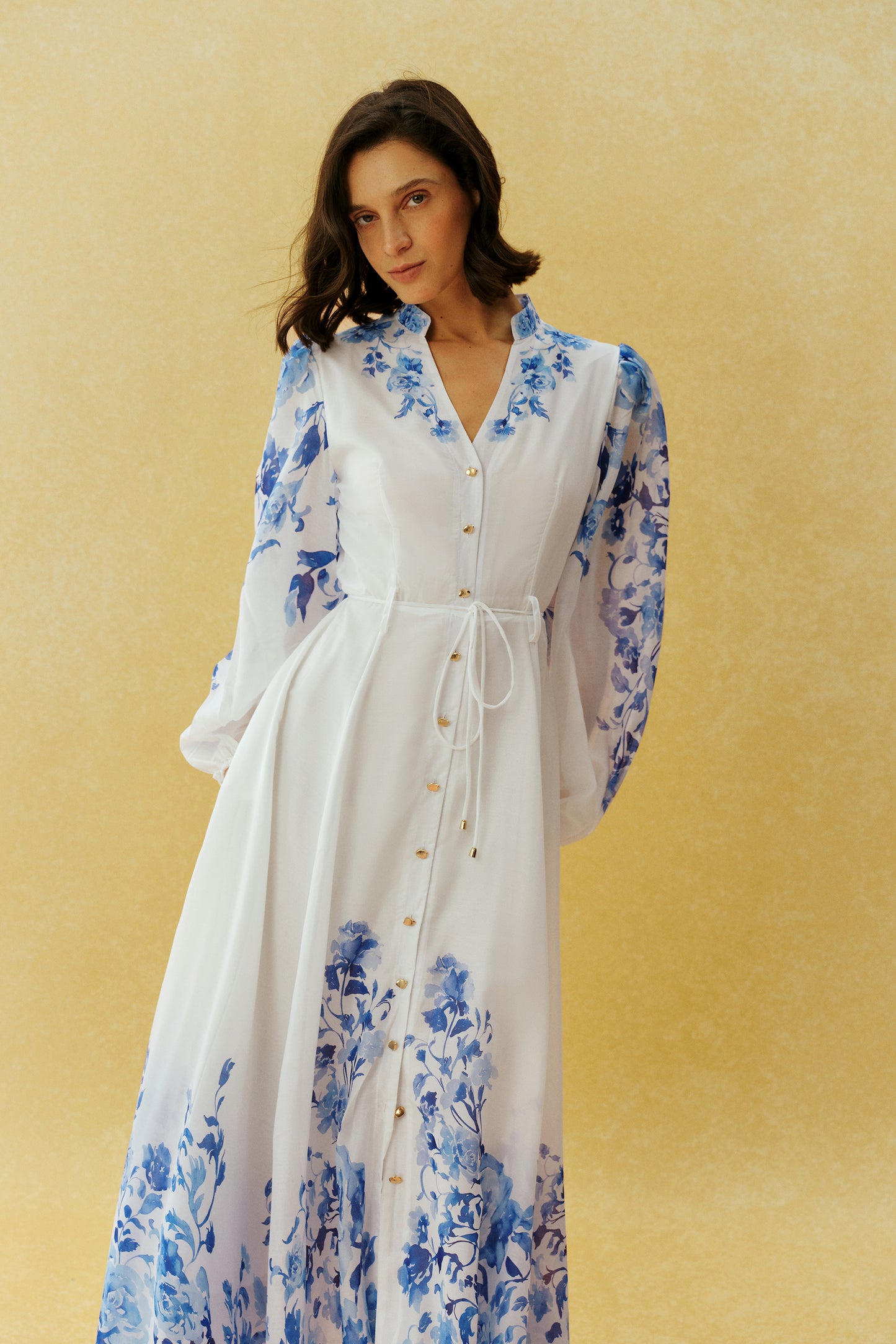 Naturally Charming White Floral Print Stand Collar Maxi Dress