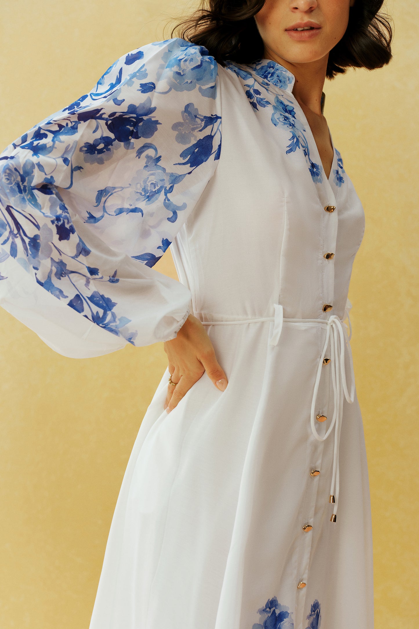 Naturally Charming White Floral Print Stand Collar Maxi Dress