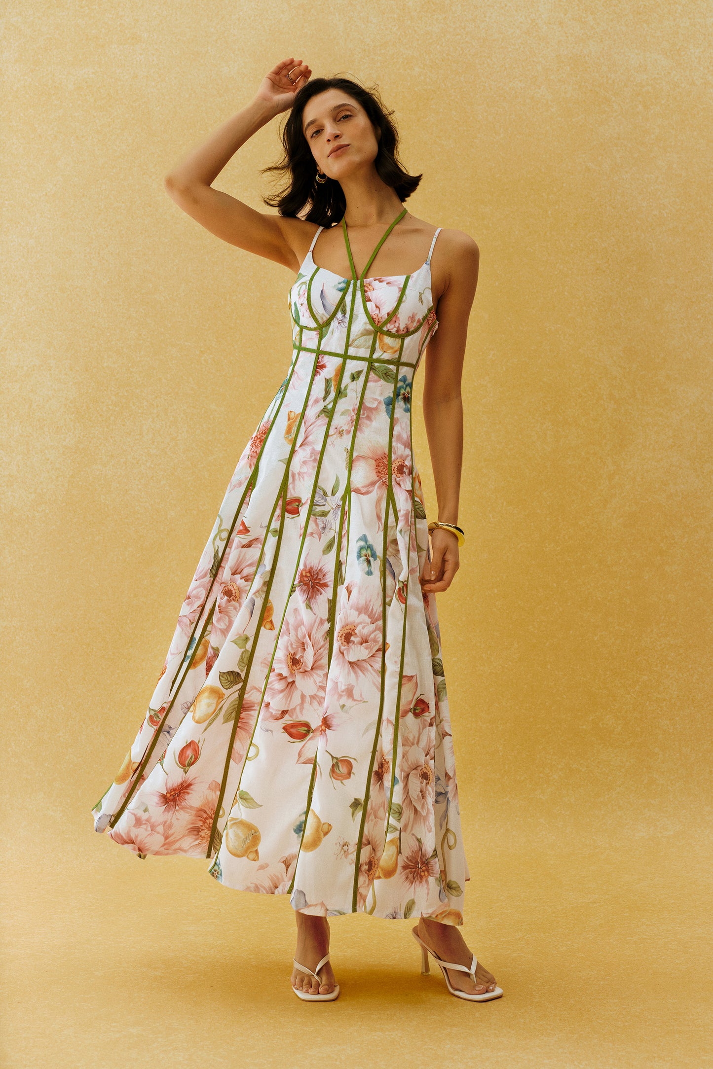 Falling For You White Floral Print Corset Maxi Dress