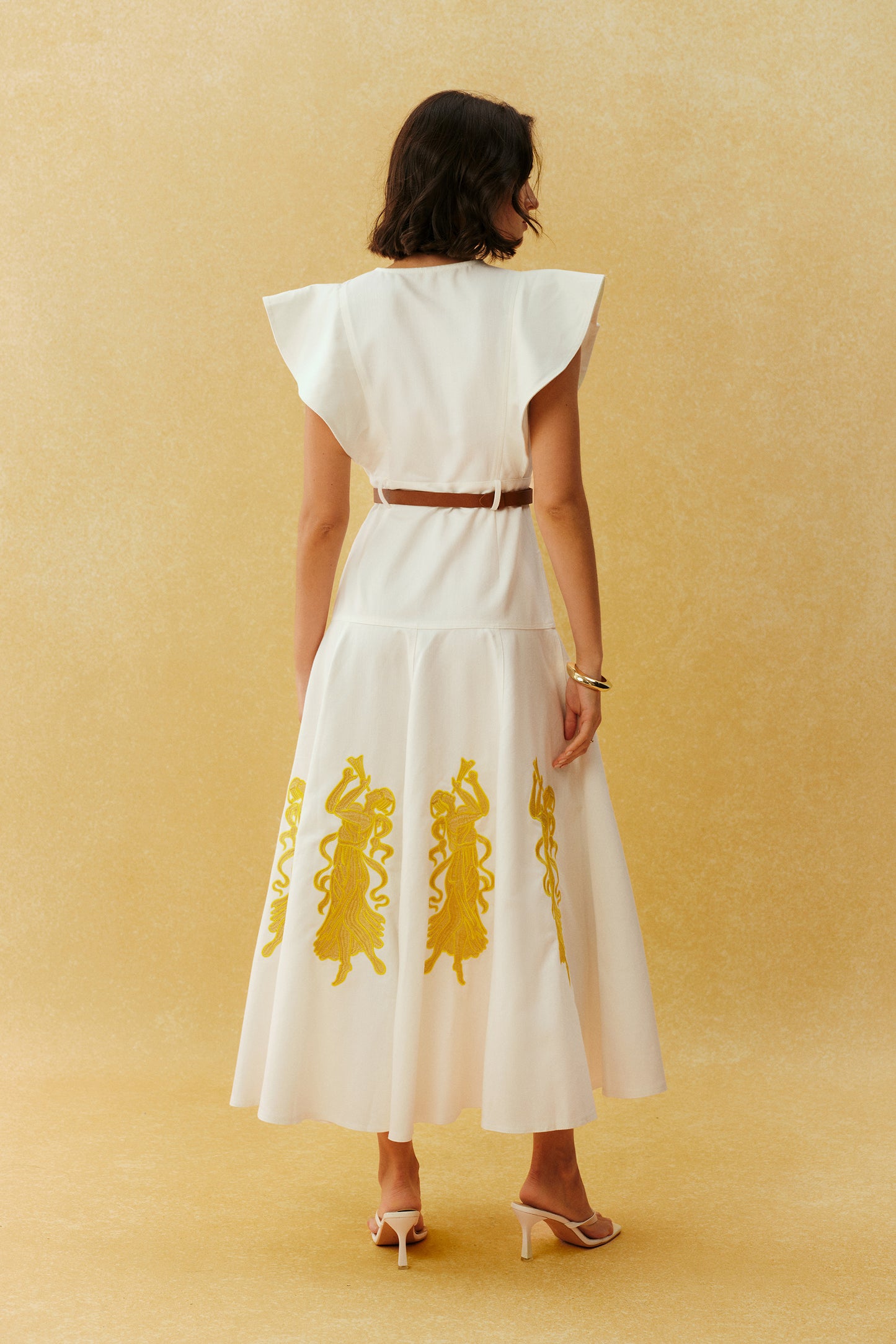 Something Lovely White Figure Embroidery Ruffle Sleeve Maxi Dress