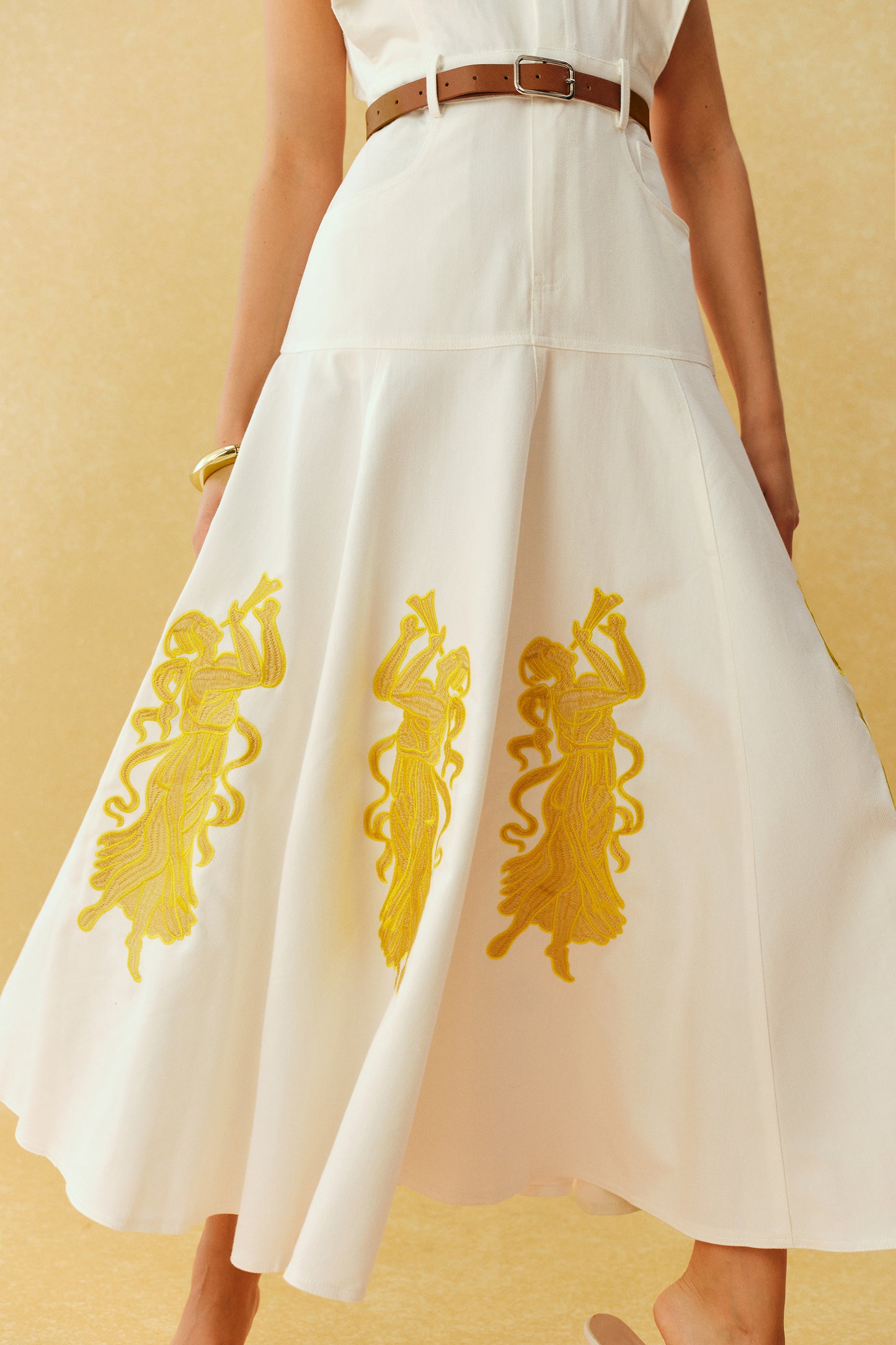 Something Lovely White Figure Embroidery Ruffle Sleeve Maxi Dress