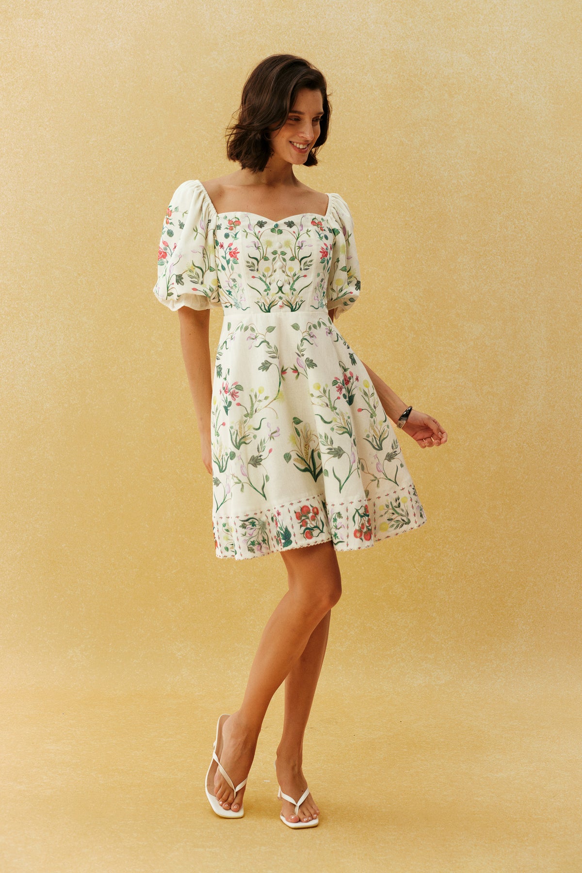 Pretty Hours White Floral Print Puff Sleeve Mini Dress