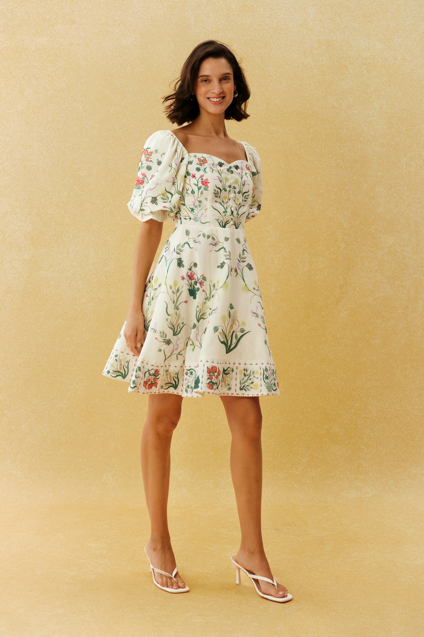 Pretty Hours White Floral Print Puff Sleeve Mini Dress